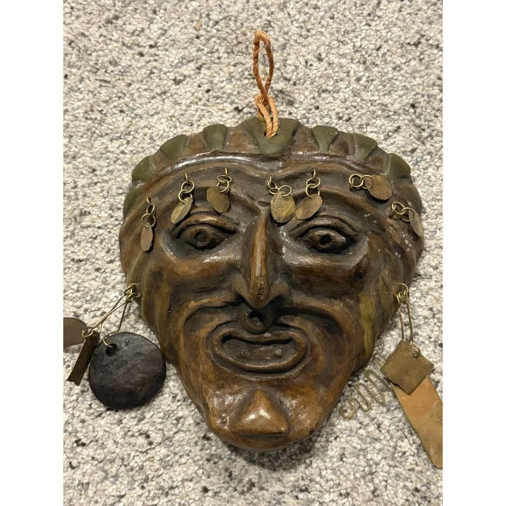 Tribal Wood And Metal Wall Hanging Mask 6 Inch
